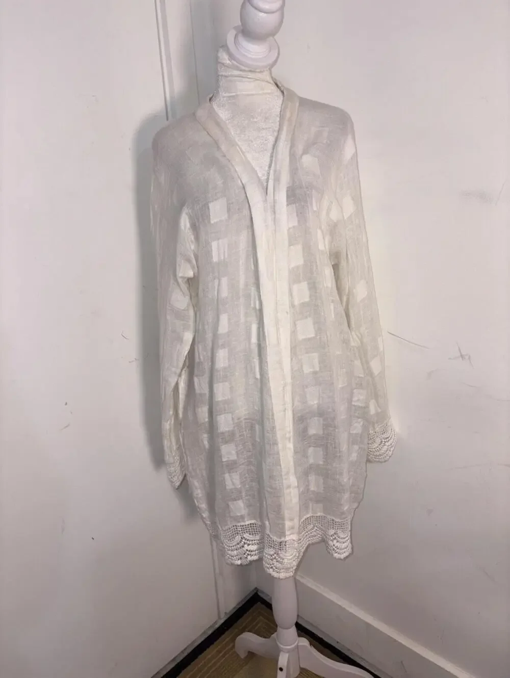 Elizabeth Hurley Beach Coverup Linen/Cotton India White Boho Sexy One Size Lace - Picture 2 of 13